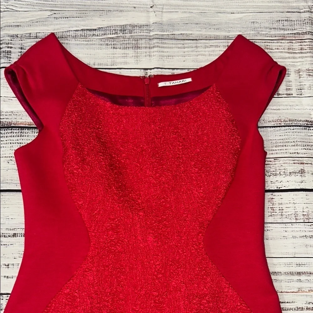 T Tahari‎ Red Cap Sleeve Sheath Midi Dress Cocktail Sz. 4